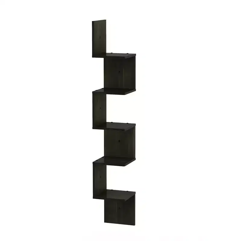 5-Tier S-Shaped Corner Bookshelf, Espresso