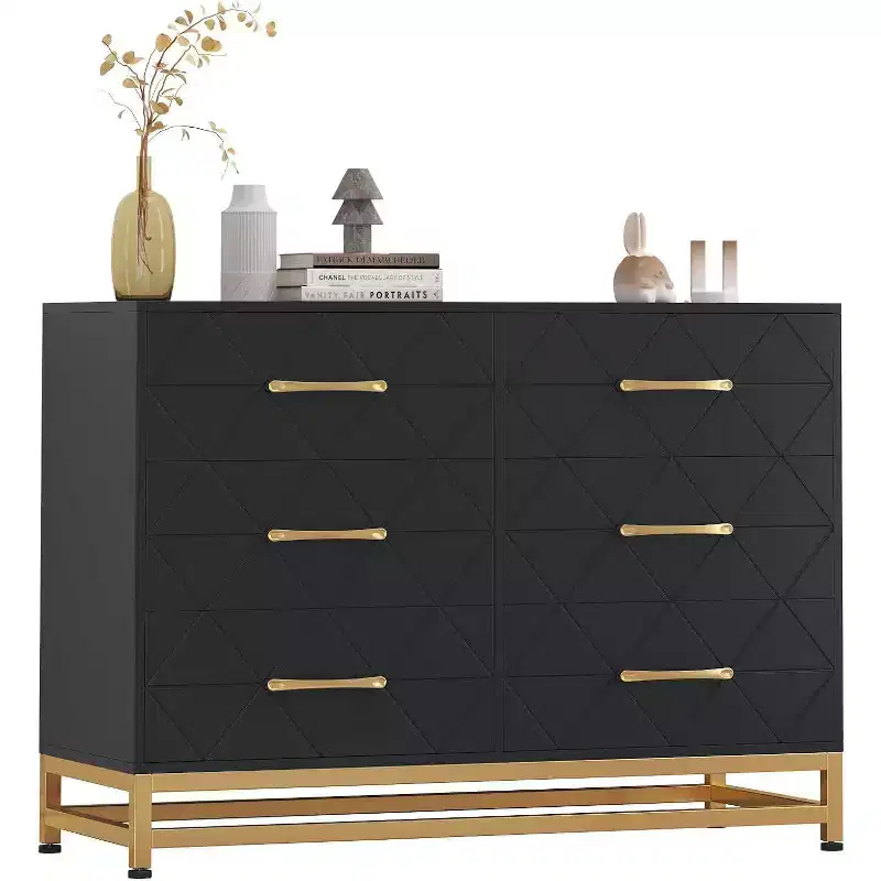 Modern 6 Drawer Wood TV Stand, Entertainment Console Table with Storage for Bedroom, Living Room, Entryway, Hallway, Nursery, Media Cabinet