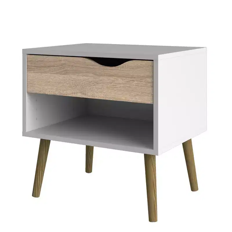 Tvilum,Diana 1 Drawer Nightstand, White/Oak Structure