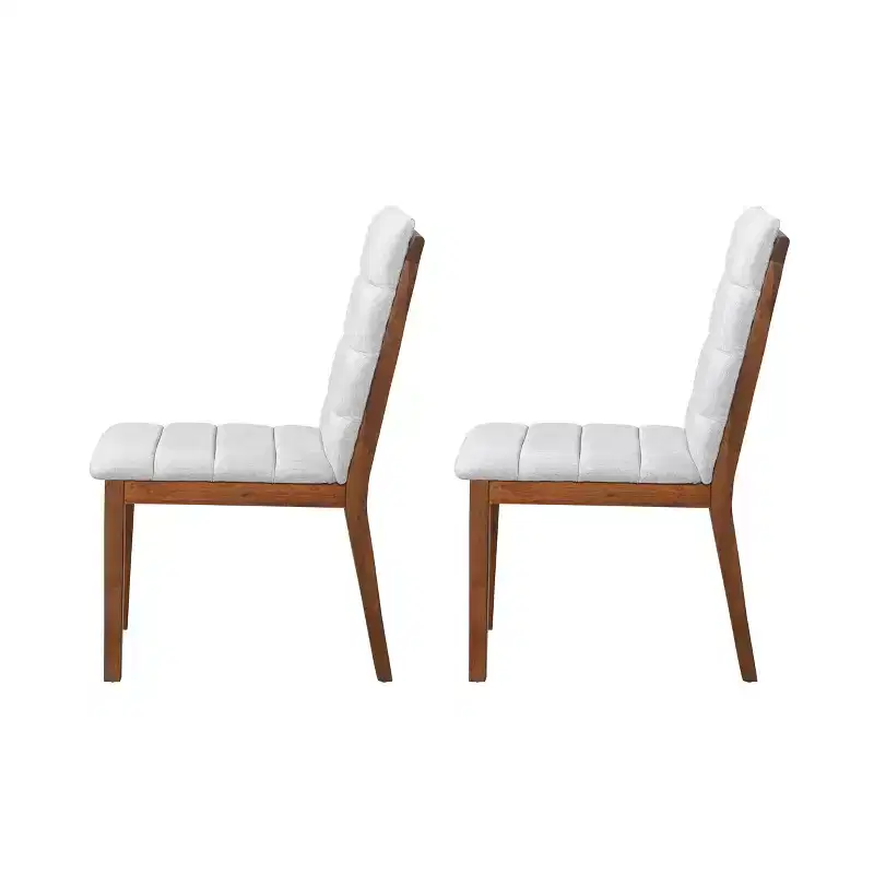 Homy Casa Set of 2 Upholstered Dining Chairs with Solid Wood Frame and Padded Back, Walnut & Light Gray