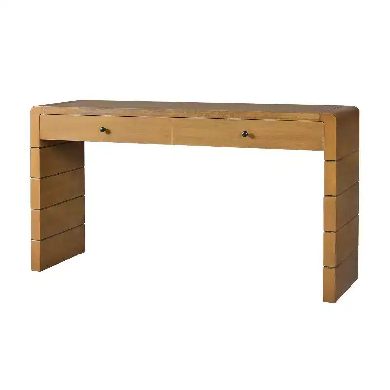 Console Table with 2 Storage Drawers & Solid Panel Base – Oak