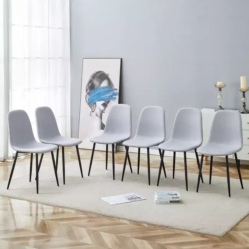 MAYEERTY Set of 6 Comfortable Linen Cotton Dining Chairs Light Gray Integrated Seat Backrest Modern Style