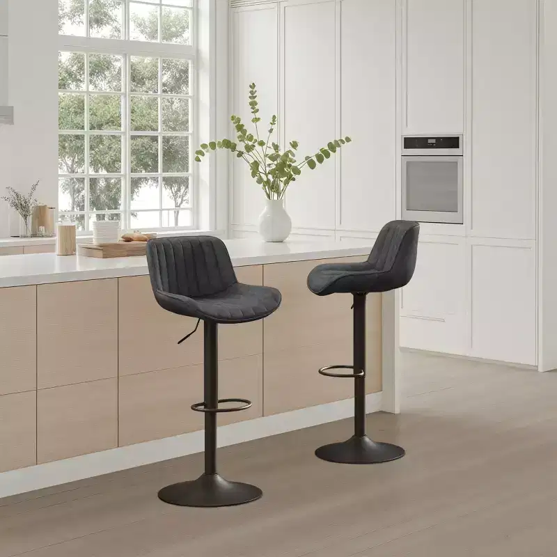 Art Leon Set of 2 Faux Leather Swivel and Height Adjustable Barstool