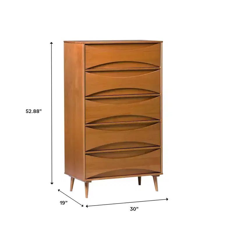 Walker Edison Mid Century Modern Contoured 5 Drawer Chest of Drawers