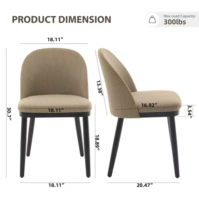 Modern Fabric Dining Chairs Set of 2 - Upholstered Wooden Legs Accent Chairs for Kitchen, Living Room & Farmhouse (18W x 22D x 32H)