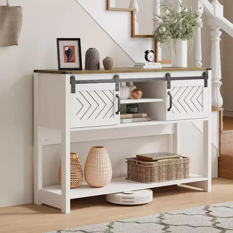 Heynemo Console Table with Storage Shelf & Sliding Barn Door, Farmhouse Entryway Table with Storage, 46 Narrow Long Sofa Table, Console Tables