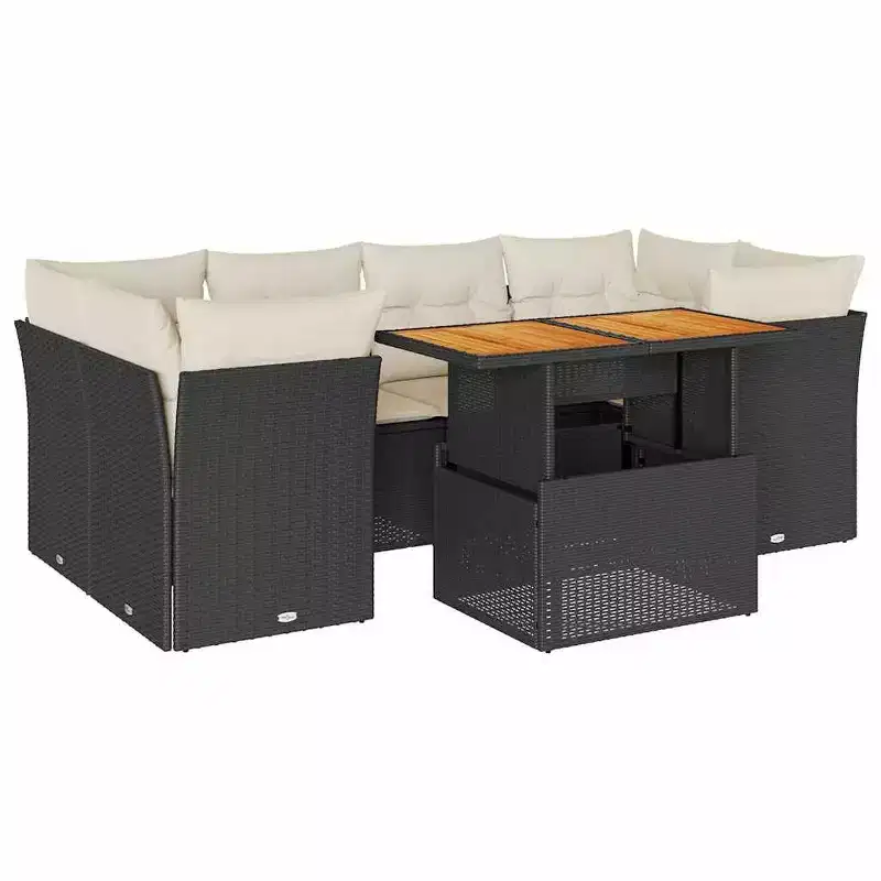 vidaXL Garden Sofa Set Black, Cream White PE Rattan Adjustable Feet