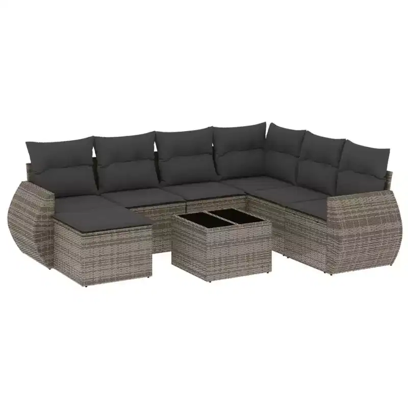 vidaXL 7 Piece Patio Sofa Set with Cushions Black Poly Rattan