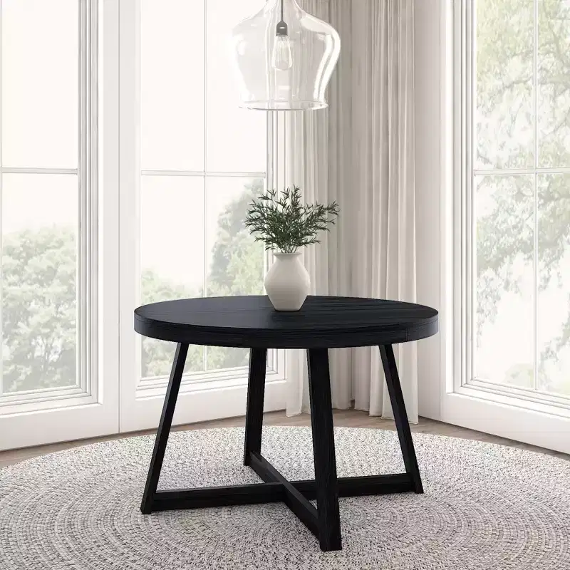 Plank+Beam Round Dining Table, 47 Solid Wood Kitchen Table, Farmhouse Table for 4