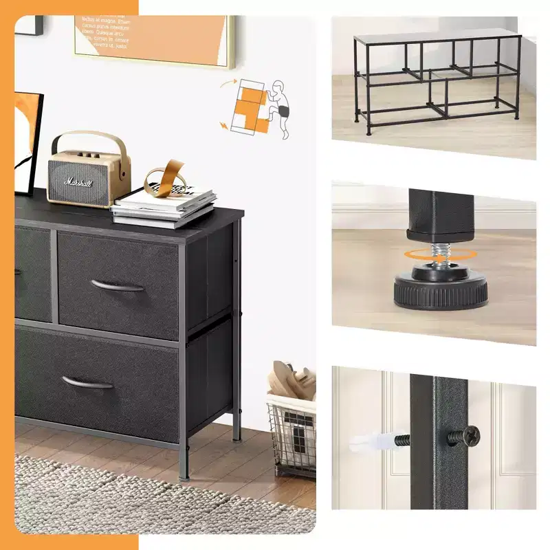 5-Drawer Fabric Dresser Storage Unit Side Table with Metal Frame