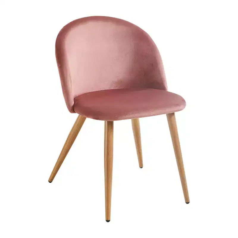 HomeRoots Pink and Oak Velvet and Metal Dining Side Chair