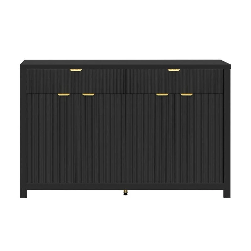Wave-Patterned Sideboard Featuring 4 Doors, 2 Drawers & 3 Adjustable Shelves, Accented With Sleek Aluminum Arc Handles .