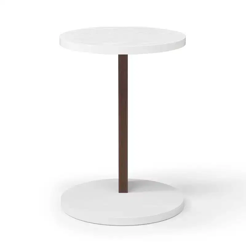 Minimalism C-Shaped End Table with Round Tabletop, Side Table with Unique Design, Couch Table for Living Room, Bedroom, Sofa Side, White+Walnut