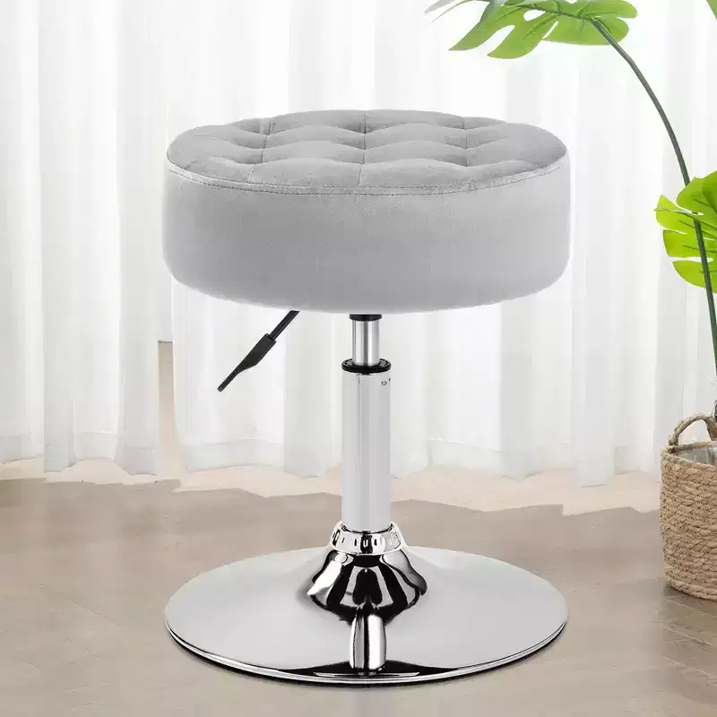 Mid-Century Tufted Swivel Vanity Stool – Velvet, Adjustable Height, Round Ottoman