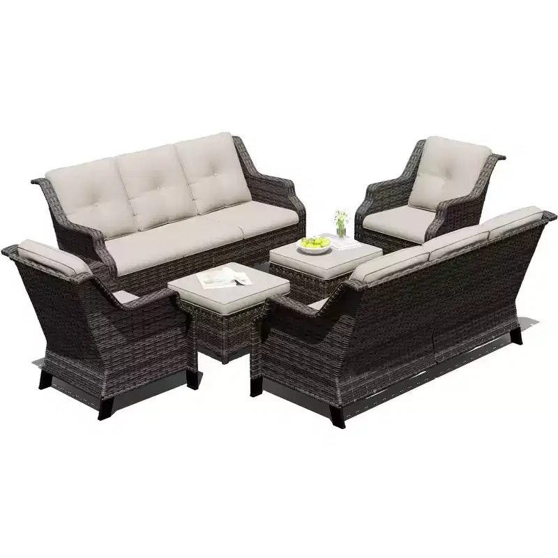 UPTIOT Outdoor 6-Piece Modular Set with Dual 72.5 Sofas, Swivel Chairs & Ottoman Pair