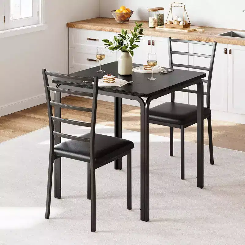 Dining Table with 2 Chairs, Dining Set with Padded Seat, Dining Table Set, Table Kitchen, Small Dining Table with Wood Grain, Metal Legs