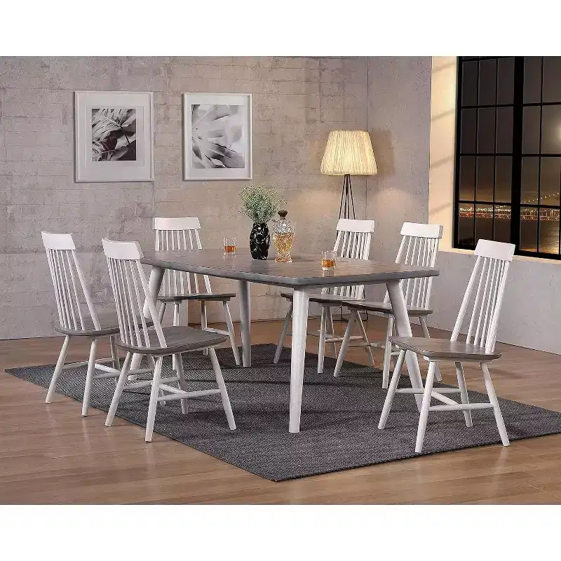 Milford Windsor Wood Slat Back White/Gray Dining Side Chairs, Set of 2