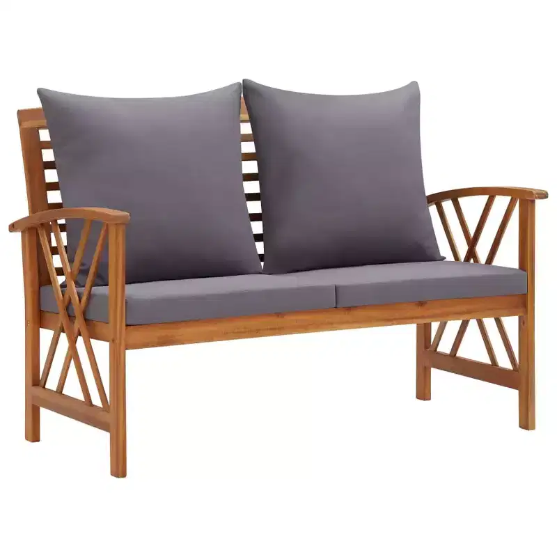 Garden Bench Acacia wood finish and dark grey cushions