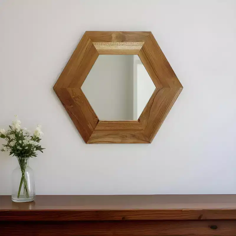 HomeRoots 19 Natural Hexagon Solid Wood Framed Accent Mirror