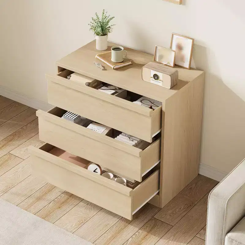 Natural Oak Drawer Tall Nightstand - Modern Bedside Table for Bedroom, Nursery & Living Room