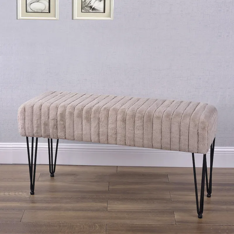 Faux Fur Ottoman Bench, Striped, 1-Person