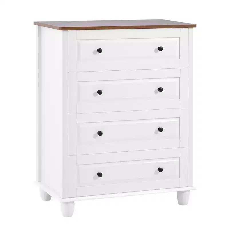 White Storage Chest, 4 Drawers with Brushed Handles