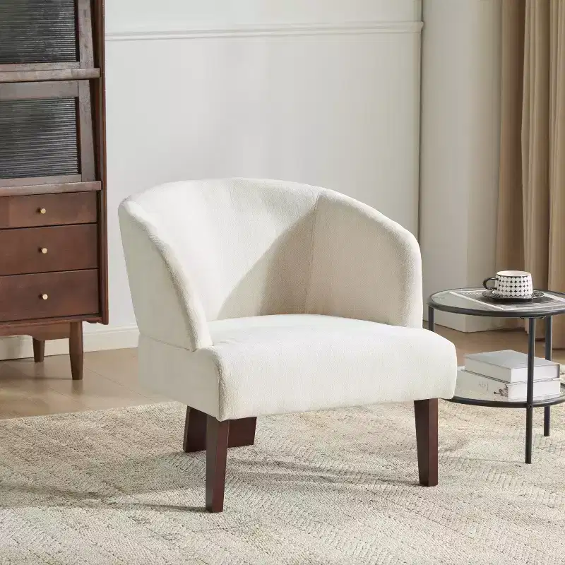 Modern Accent Chair with Round Back and Wooden Legs, Mid-Century Inspired, for Lounge