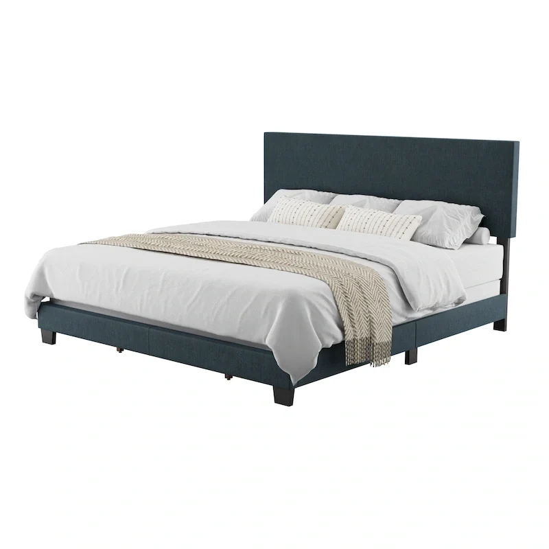 Modern King Bed with Upholstered Headboard (Box Spring Required)