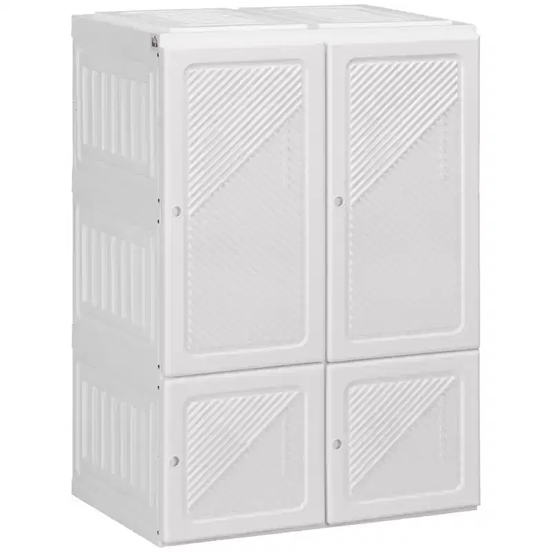 Portable Foldable Wardrobe Closet with Cube Compartments, Magnet Doors & Hanging Rod, White
