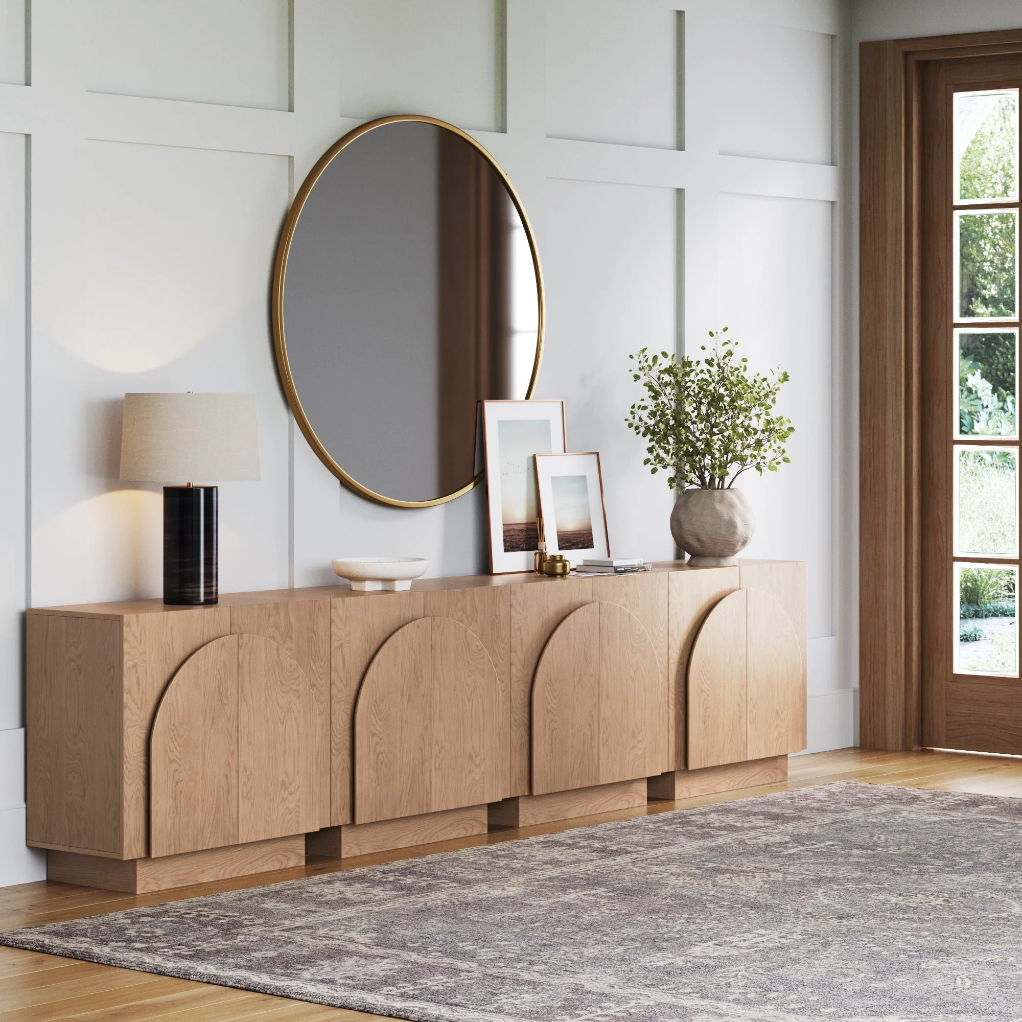 Wood Arched TV Console Stand for TVs up to 100 Oak