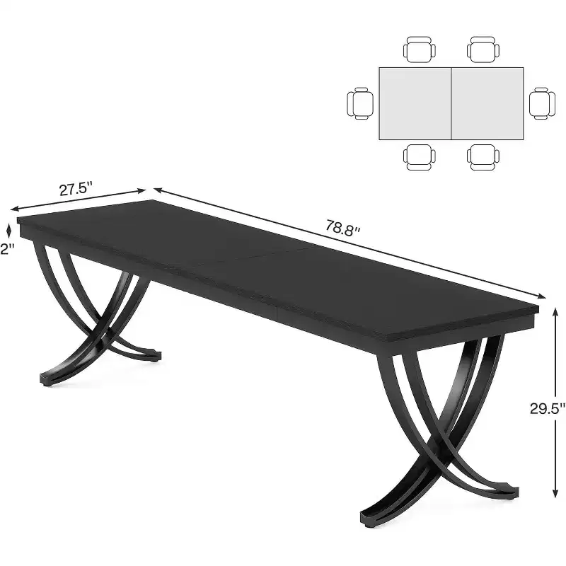 Black Rectangular Dining Table, Farmhouse Style, Seats 4–6