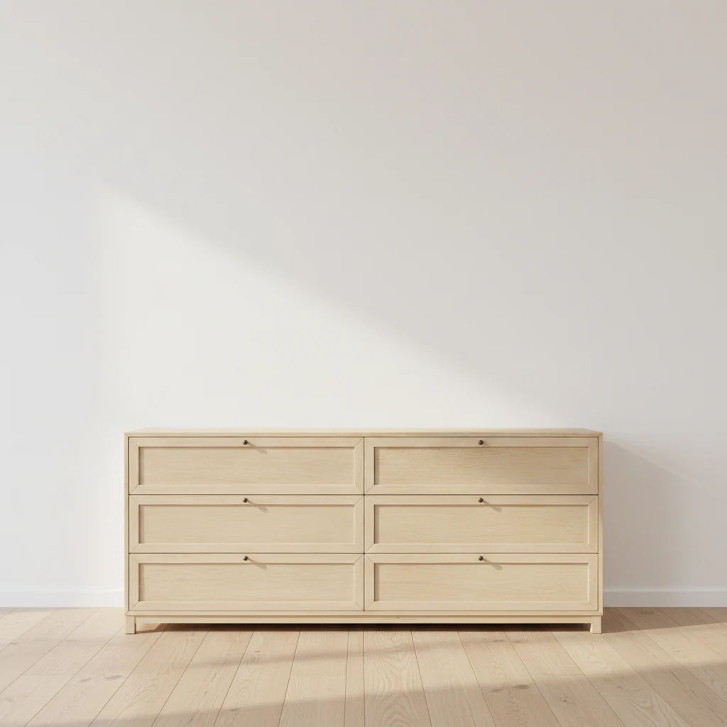 Minimalist Bleached Oak Dresser with Six Drawers for Bedroom
