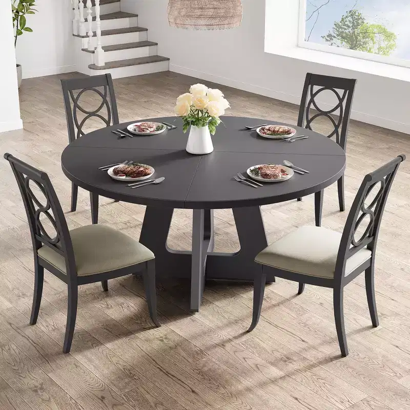 47.2 Round Farmhouse Dining Table, MDF Wood-Look Kitchen Table for Dining Room, Breakfast Nook and Everyday Gatherings