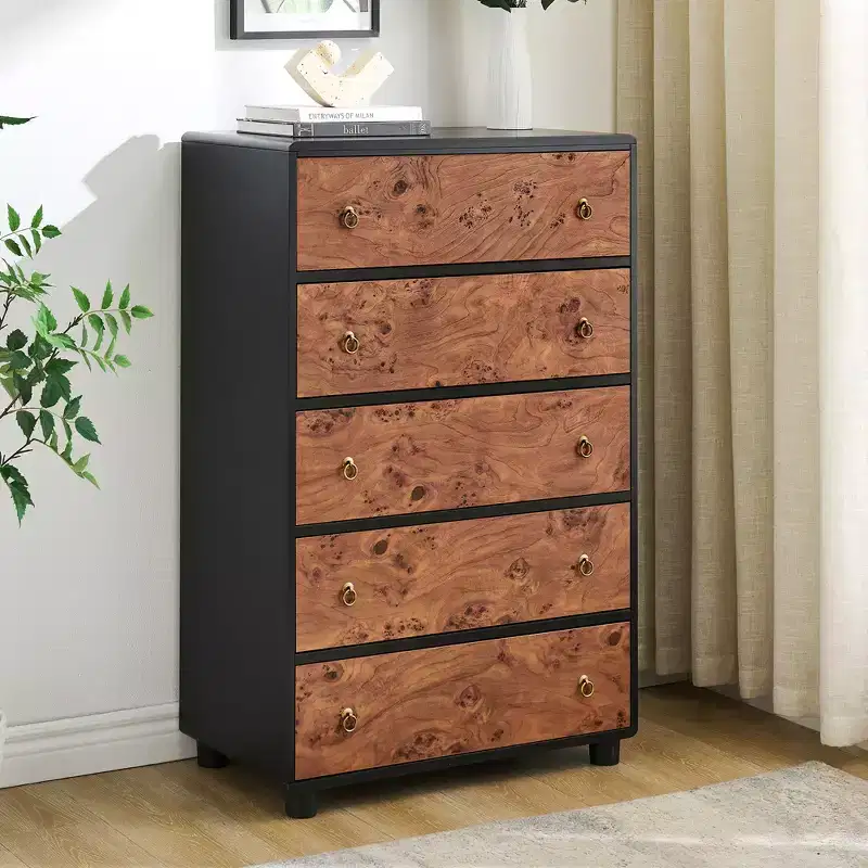 5 Drawers Dresser for Bedroom, 46 Tall Wood Chest of Drawers with Metal Handles, Heavy-Duty TV Stand for Living Room, Closet Storage Organizer