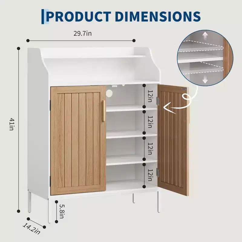 Shoe Storage for Entryway, Shoes Cabinet with Doors and 3 Adjustable Shelves, Wood Shoe Rack for Closet, for Entryway, Hallway, Living Room