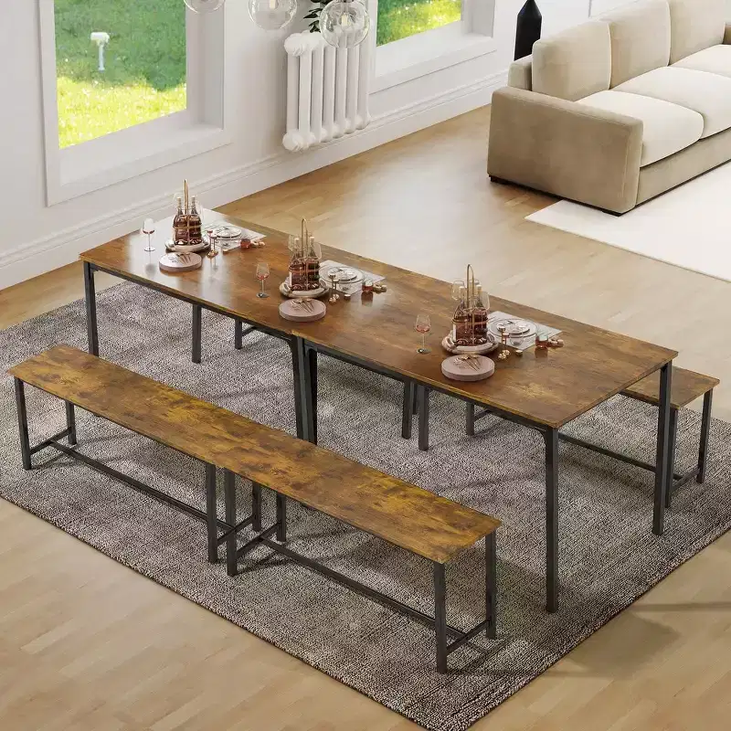 EROMMY Dining Set for 4-6, Extra-Long Table with 2 Benches