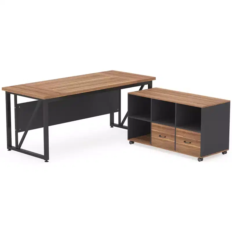MAYEERTY Computer Desk L Shaped 55x63in Executive Desk and Mobile File Cabinet
