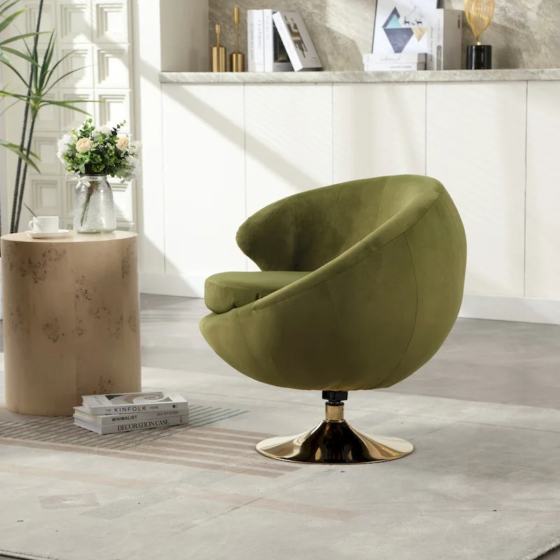 Velvet 360 Degree Swivel Left Cuddle Barrel Accent Chairs