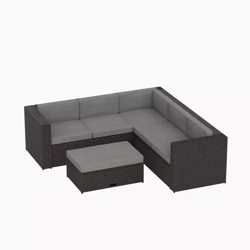 WestinTrends 6 Seater Outdoor Patio Modern Sectional Set with Storage Ottoman, Brown/Gray