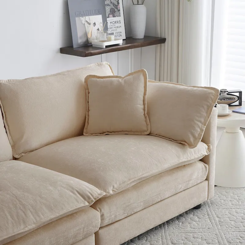 6-Seater U-Shape Sectional Sofa with 3 Ottomans and Pillows