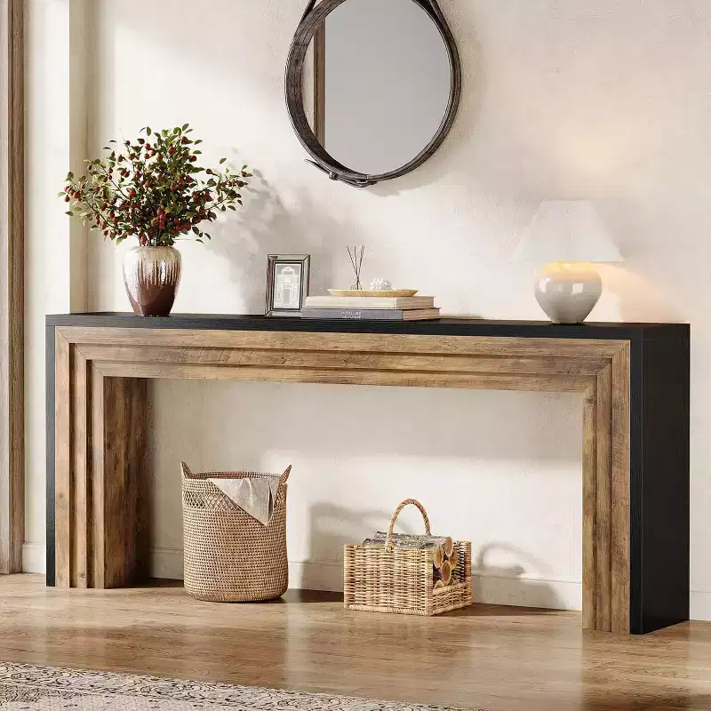 70.9-Inch Narrow Wooden Console Table for Living Room, Entryway & Hallway, Black + Brown