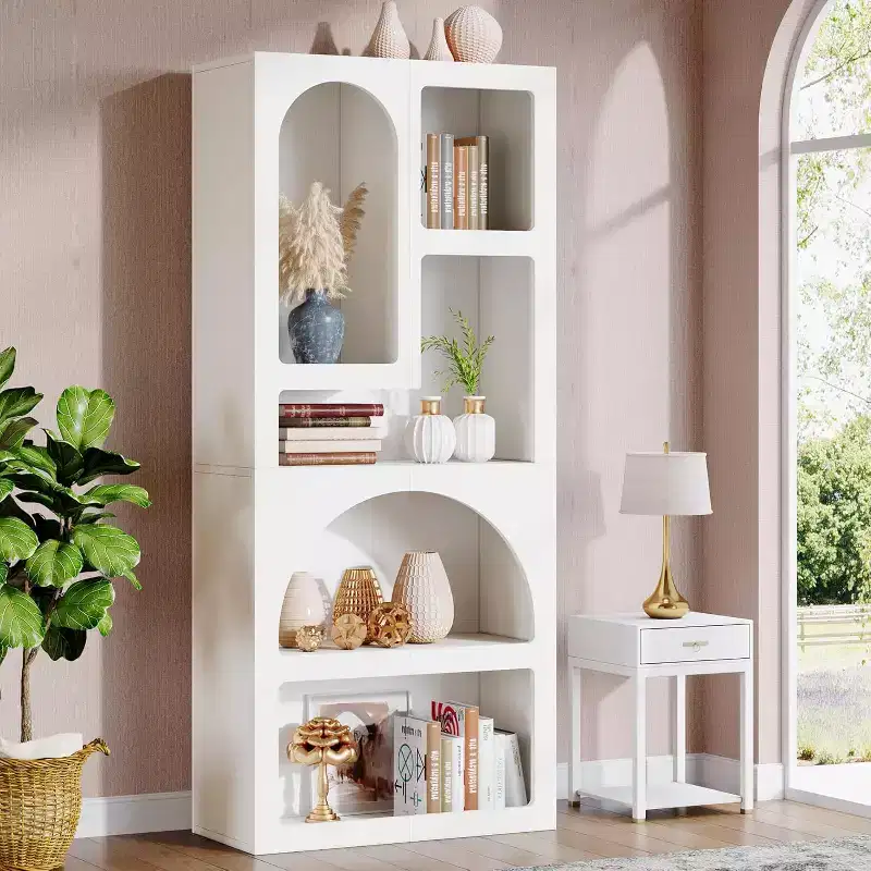 Lantine Modern 70.87 Geometric Bookshelf, Arched Bookcase with 5 Storage Shelves, Open Art Decor Display Shelf for Living Room, Bedroom