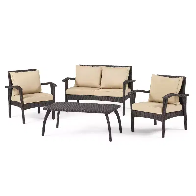 GDFStudio Hilary Outdoor Wicker 4 Seater Chat Set with Water Resistant Cushions