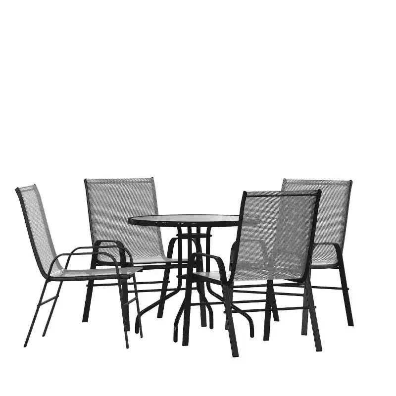 Flash Furniture 5 Piece Outdoor Patio Dining Set - Tempered Glass Patio Table, 4 Flex Comfort Stack Chairs