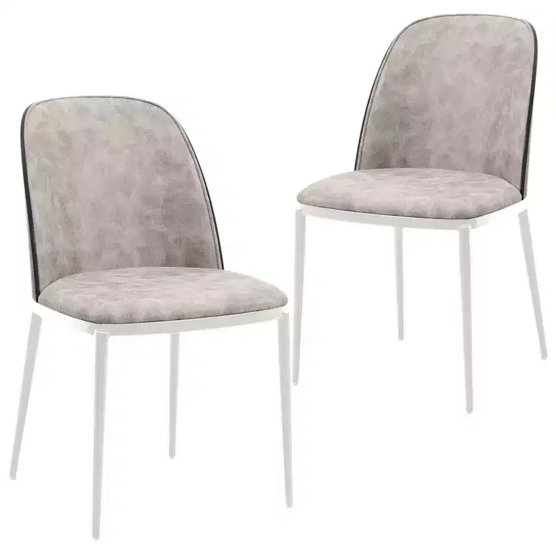 LeisureMod Tule Modern Dining Chair Set of 2 with PU Leather, Velvet, or Suede Seat and White Steel Frame  Kitchen, Dining Room, Home, Cafe, Seating