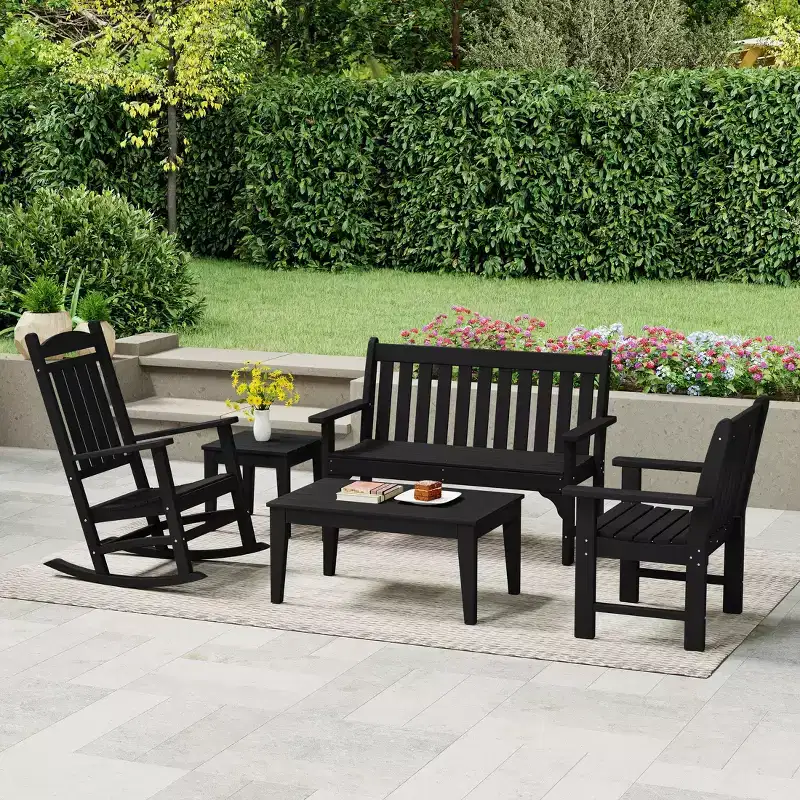 WestinTrends Malibu 5-Piece HDPE Outdoor Patio Furniture Couch and Rocking Chair Set