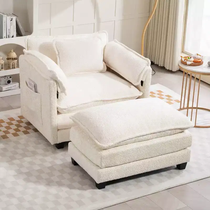 GDFStudio Dorine Modern Boucle Upholstered Oversized Sofa with Ottoman