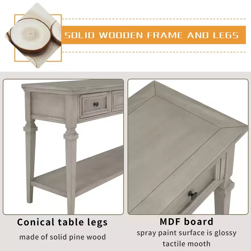 Whisen Classic Retro Style Console Table with 3-Top Drawers and Open Shelf