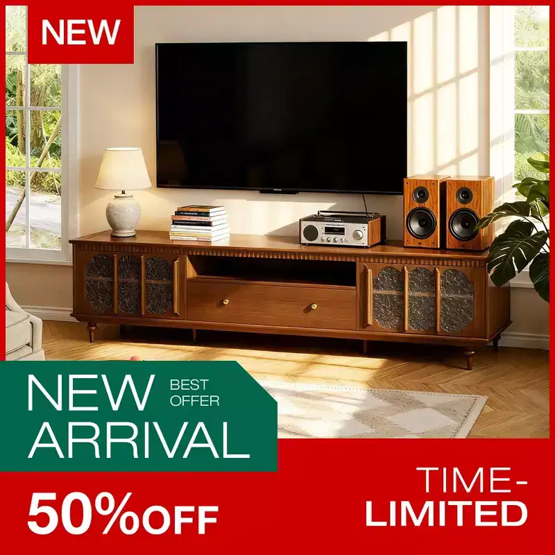 Luck Live Farmhouse 78.74 TV Stand with Large Drawers & Removable Shelves - Metal Handles & Solid Wood Legs, Living Room Media Storage Cabinet