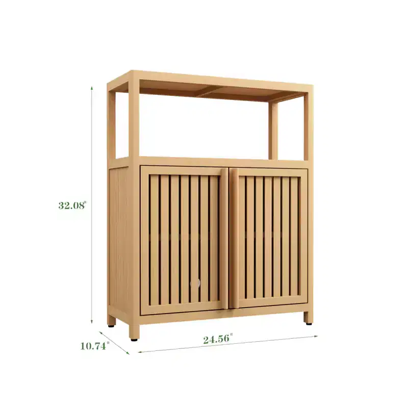 Bamboo Buffet Sideboard Cabinet, Bathroom Storage Cabinet, Coffee Bar Cabinet, Freestanding Floor Cabinet For Kitchen Living Room Bathroom